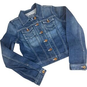 Big Star Denim Jacket Girls Size M Blue Long Sleeve Button Up Distressed